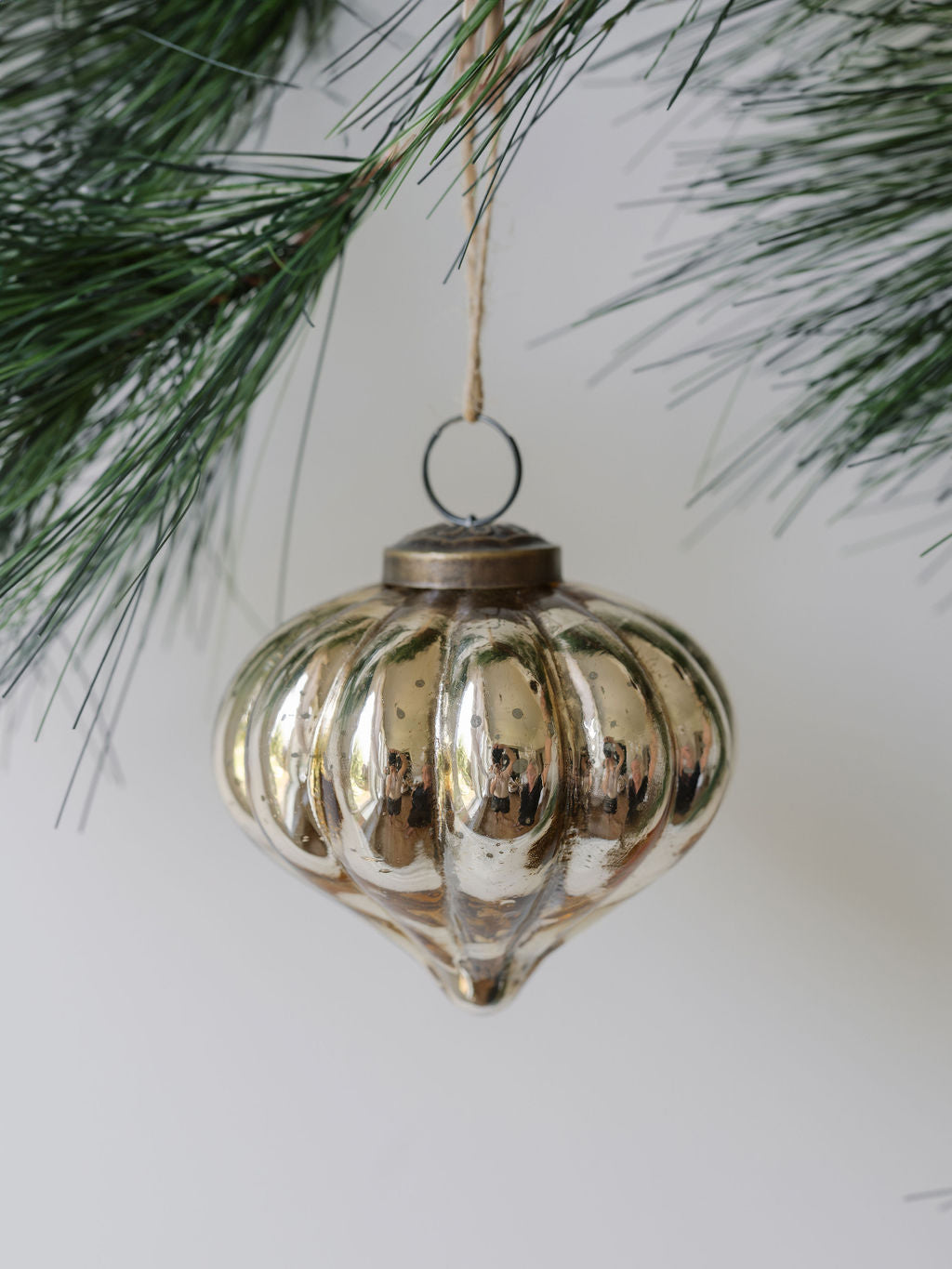 Handcrafted 3 Antique Gold Mercury Glass Ornaments with Unique Shapes and Jute Hangers, Set of 4