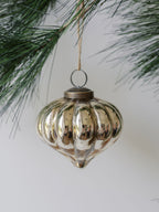 Handcrafted 3 Antique Gold Mercury Glass Ornaments with Unique Shapes and Jute Hangers, Set of 4