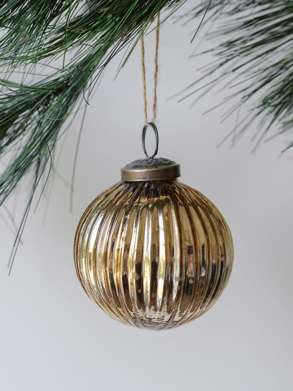 Handcrafted 3 Antique Gold Mercury Glass Ornaments with Unique Shapes and Jute Hangers, Set of 4
