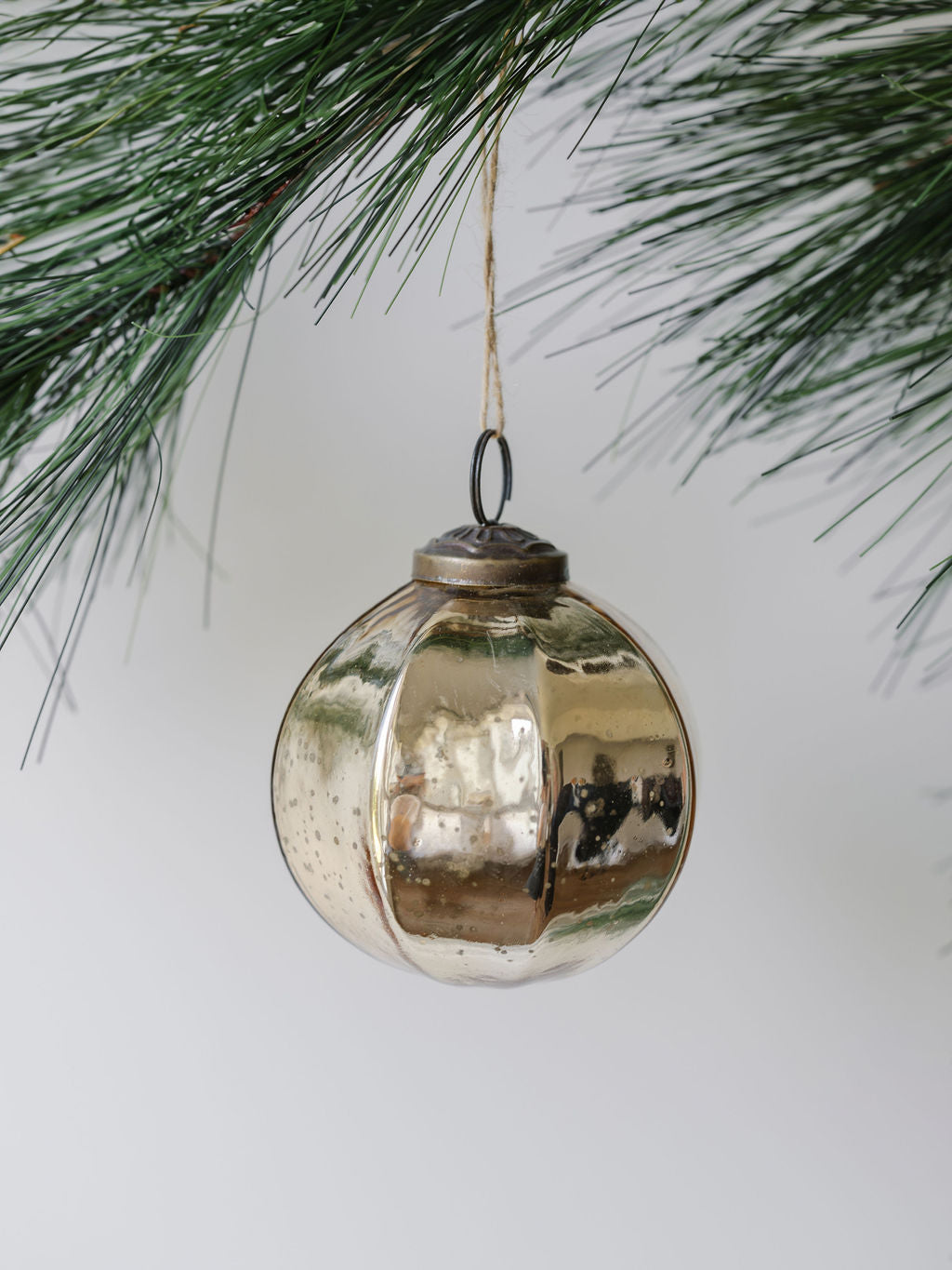 Handcrafted 3 Antique Gold Mercury Glass Ornaments with Unique Shapes and Jute Hangers, Set of 4