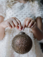 Handcrafted 4 Antique Bronze Beaded Glass Ornaments with Jute Hanger and Antique Topper, Set of 4