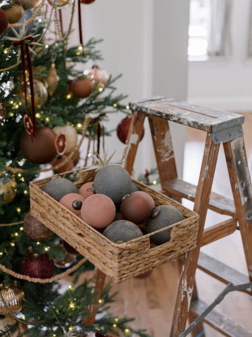 Handcrafted 5 Slate Blue Glass Ornament with Gold Accents & Antique Bronze Topper, Set of 4