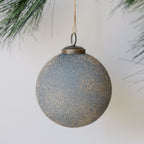 Handcrafted 4 Slate Blue Glass Ornament with Antique Bronze Topper and Jute Hanger, Set of 4