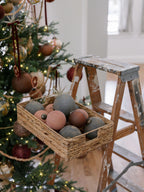 Handcrafted 4 Slate Blue Glass Ornament with Antique Bronze Topper and Jute Hanger, Set of 4