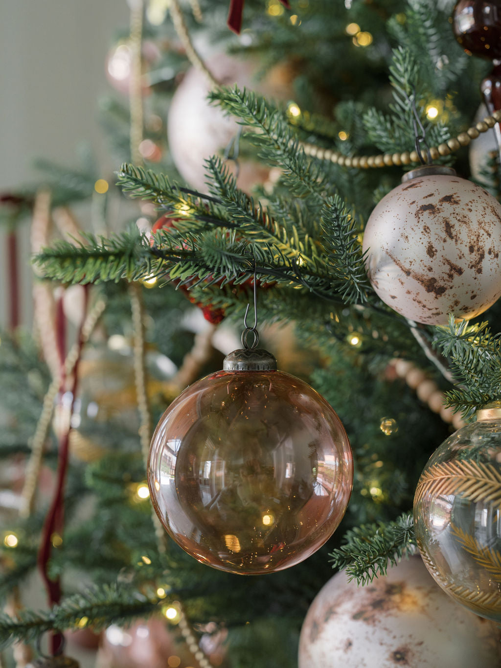 4 Vintage Rose Glass Ornaments in Matte & Shiny Finishes, Set of 6