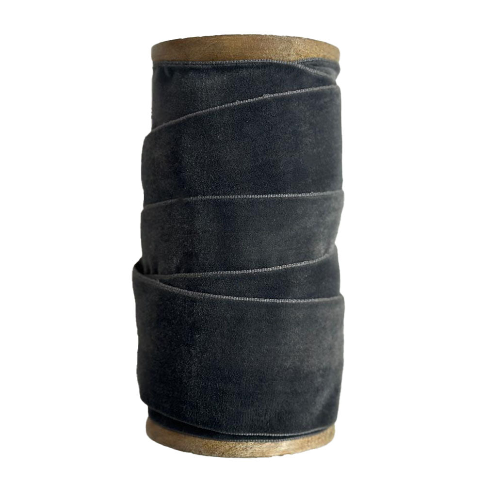 Handmade Wide Dark Grey Velvet Ribbon Luxurious 10 Yards, Set of 2