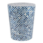 Round Natural Bone Inlay Blue Diamond Pattern Accent Table