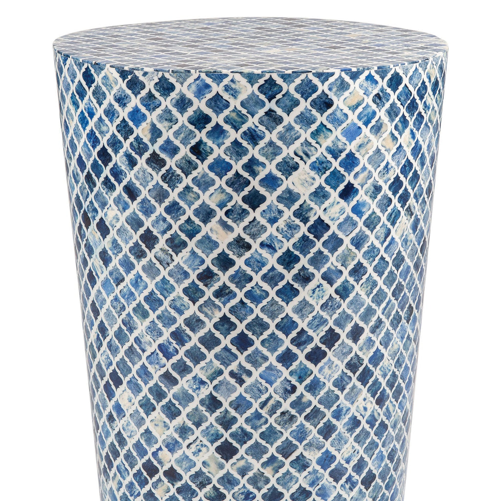 Round Natural Bone Inlay Blue Diamond Pattern Accent Table