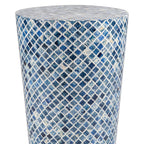 Round Natural Bone Inlay Blue Diamond Pattern Accent Table
