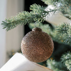 Handcrafted 4 Antique Bronze Beaded Glass Ornaments with Jute Hanger and Antique Topper, Set of 4