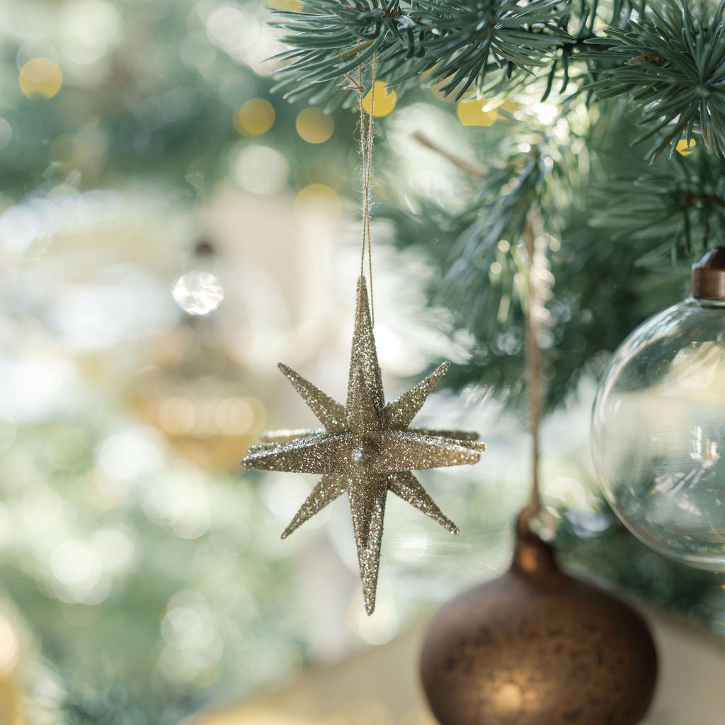 Dazzling 2.75 Gold Glitter Starburst Ornaments, Set of 6