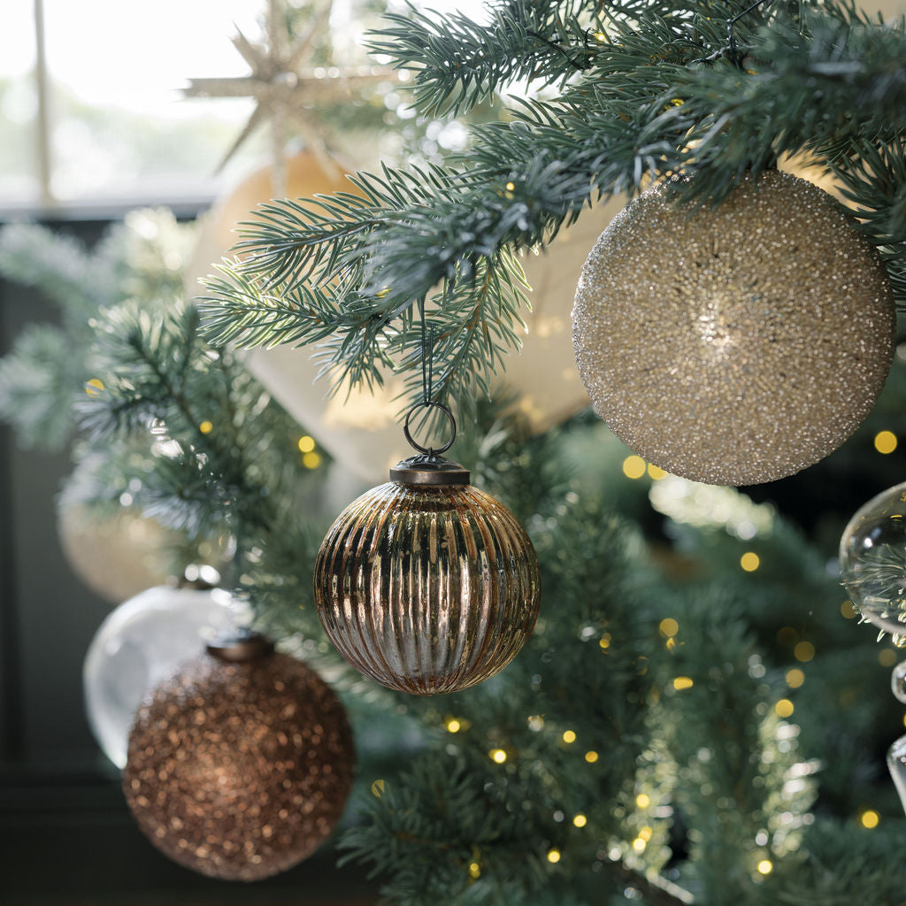 Elegant 4-Inch Cream Beaded Glass Ornaments, Set of 4