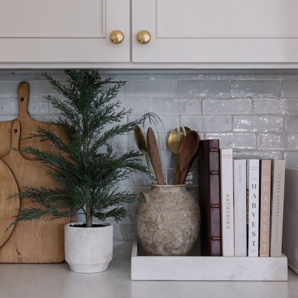 24 Lifelike Artificial Cedar Trees in Elegant Cream Pots, Set of 2