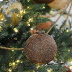 Handcrafted 4 Antique Bronze Beaded Glass Ornaments with Jute Hanger and Antique Topper, Set of 4