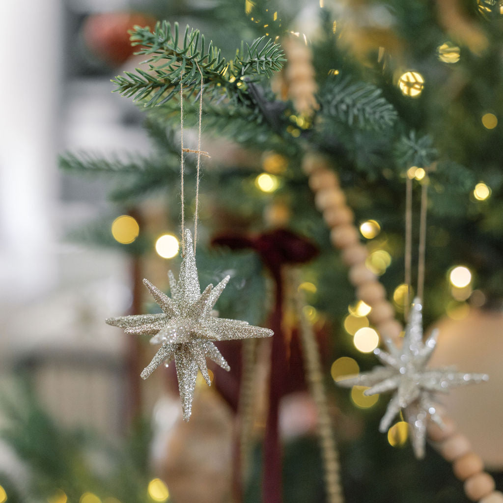 Dazzling 2.75 Gold Glitter Starburst Ornaments, Set of 6