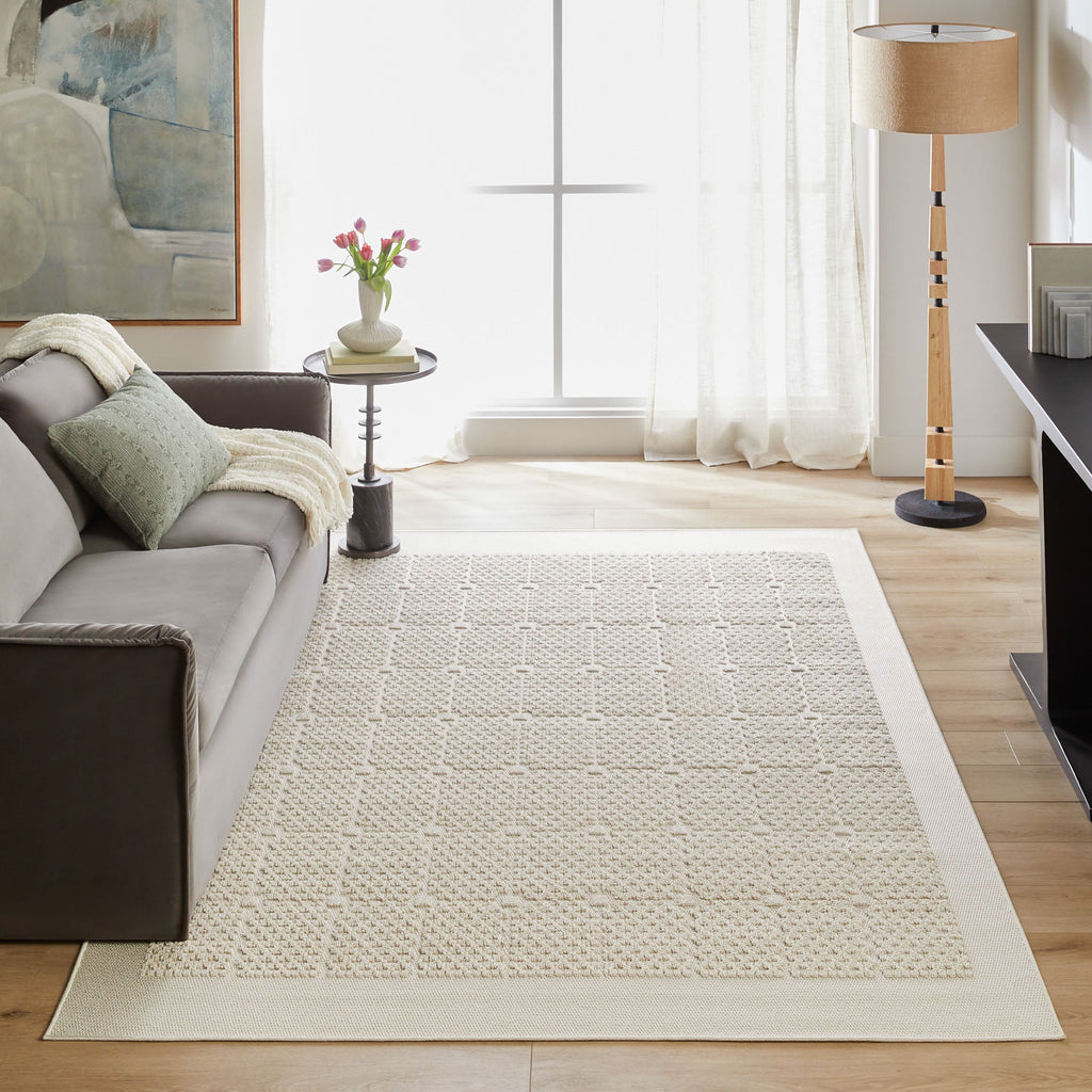 Forza Textural Checkerboard Ivory Rug