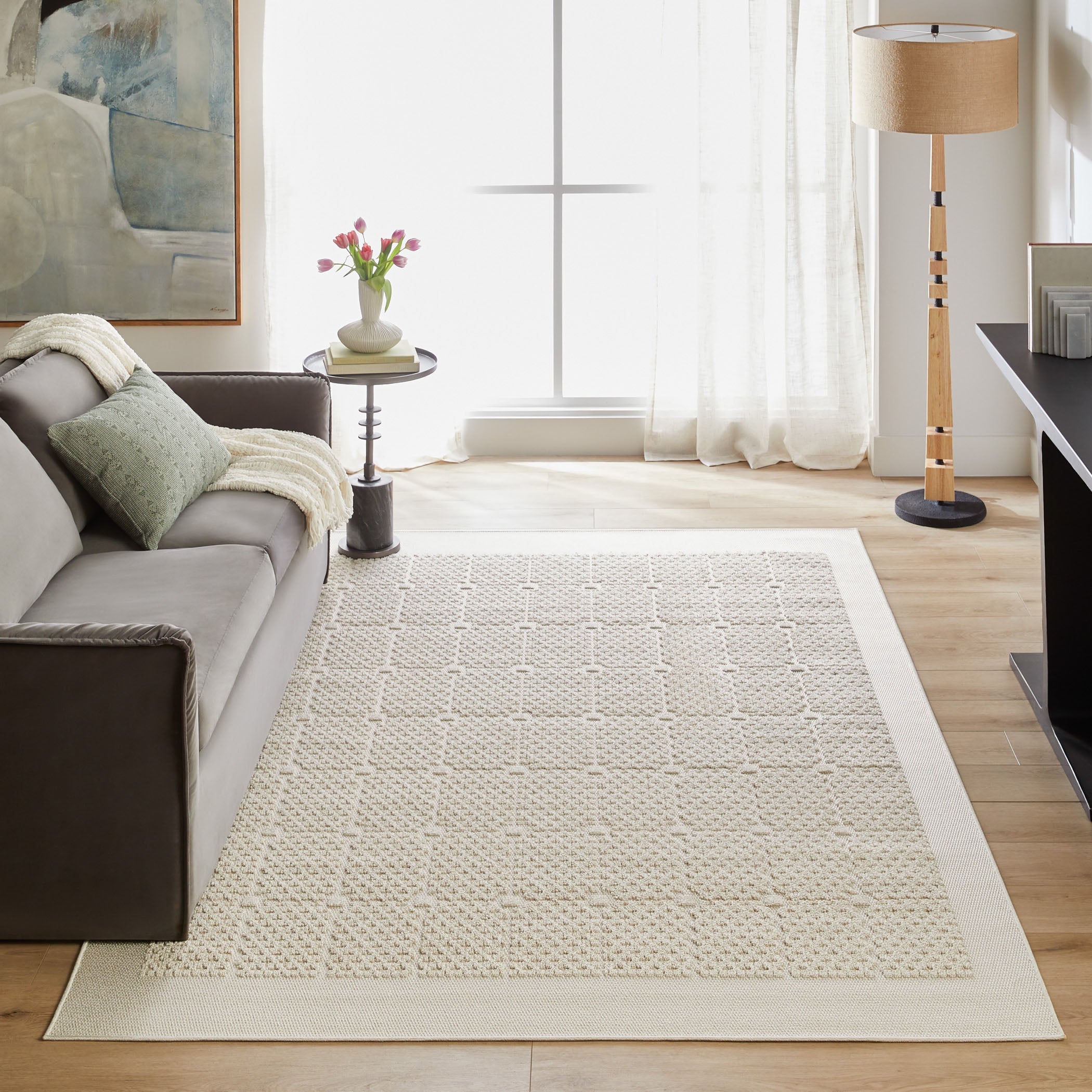 Forza Textural Checkerboard Ivory Rug