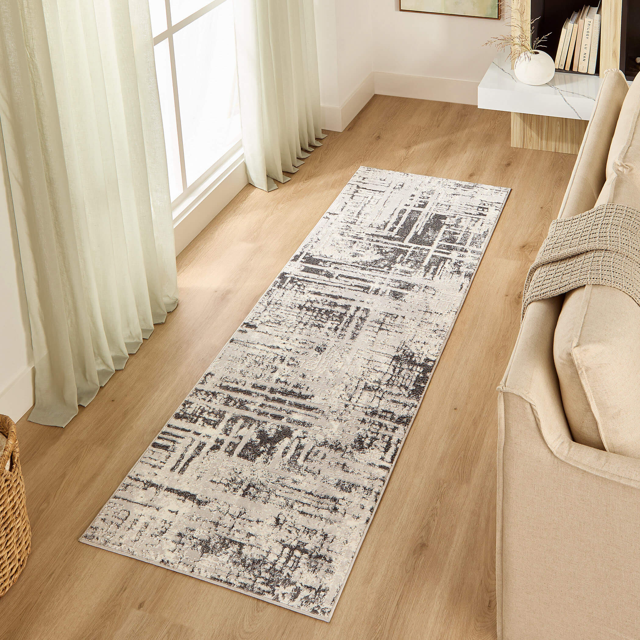 Greta Abstract Linear Silver Rug