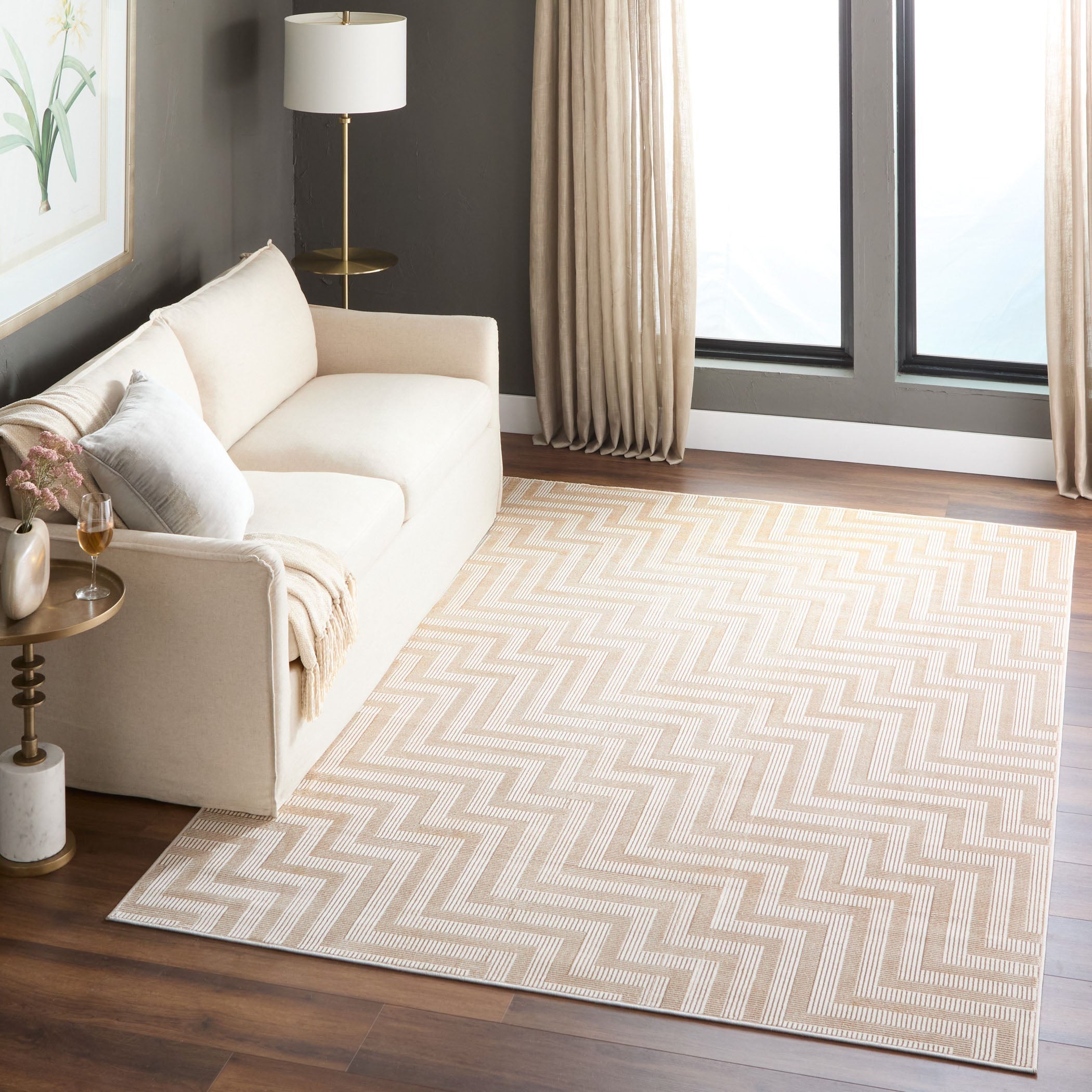 Livia Textural Weave Pattern Gold and Ivory Rug