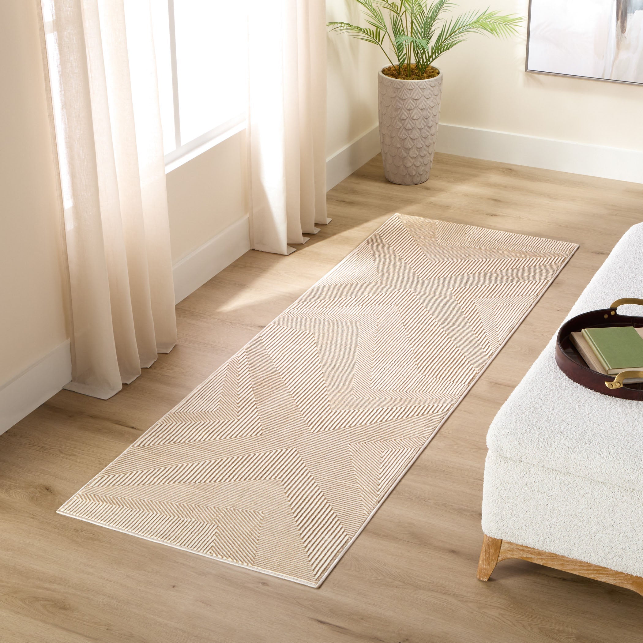 Livia Textural Abstract Geometric Gold and Ivory Rug