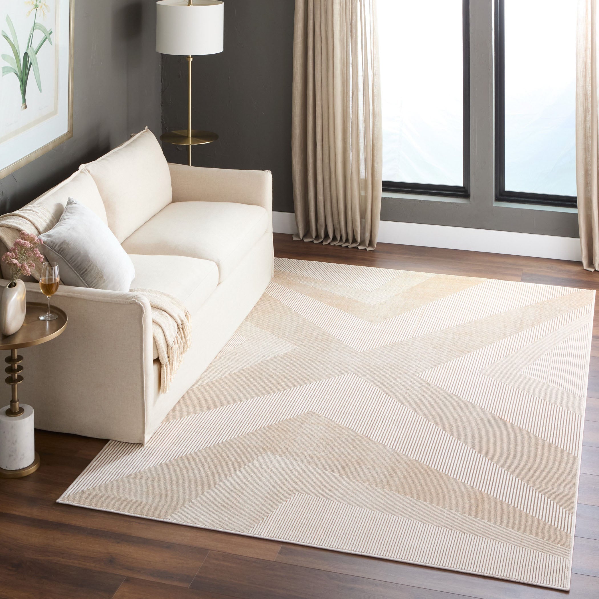 Livia Textural Abstract Geometric Gold and Ivory Rug