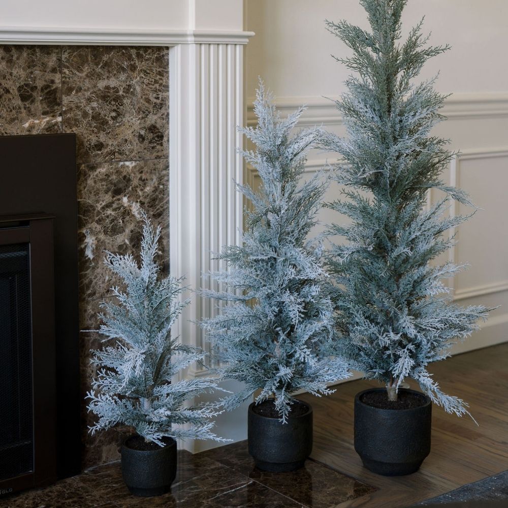 3' Flocked Cedar Tree with Snowy Flocking