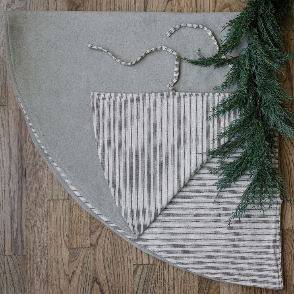 Reversible 60 Ticking Stripe Tree Skirt in Cozy Cotton and Wool Blend