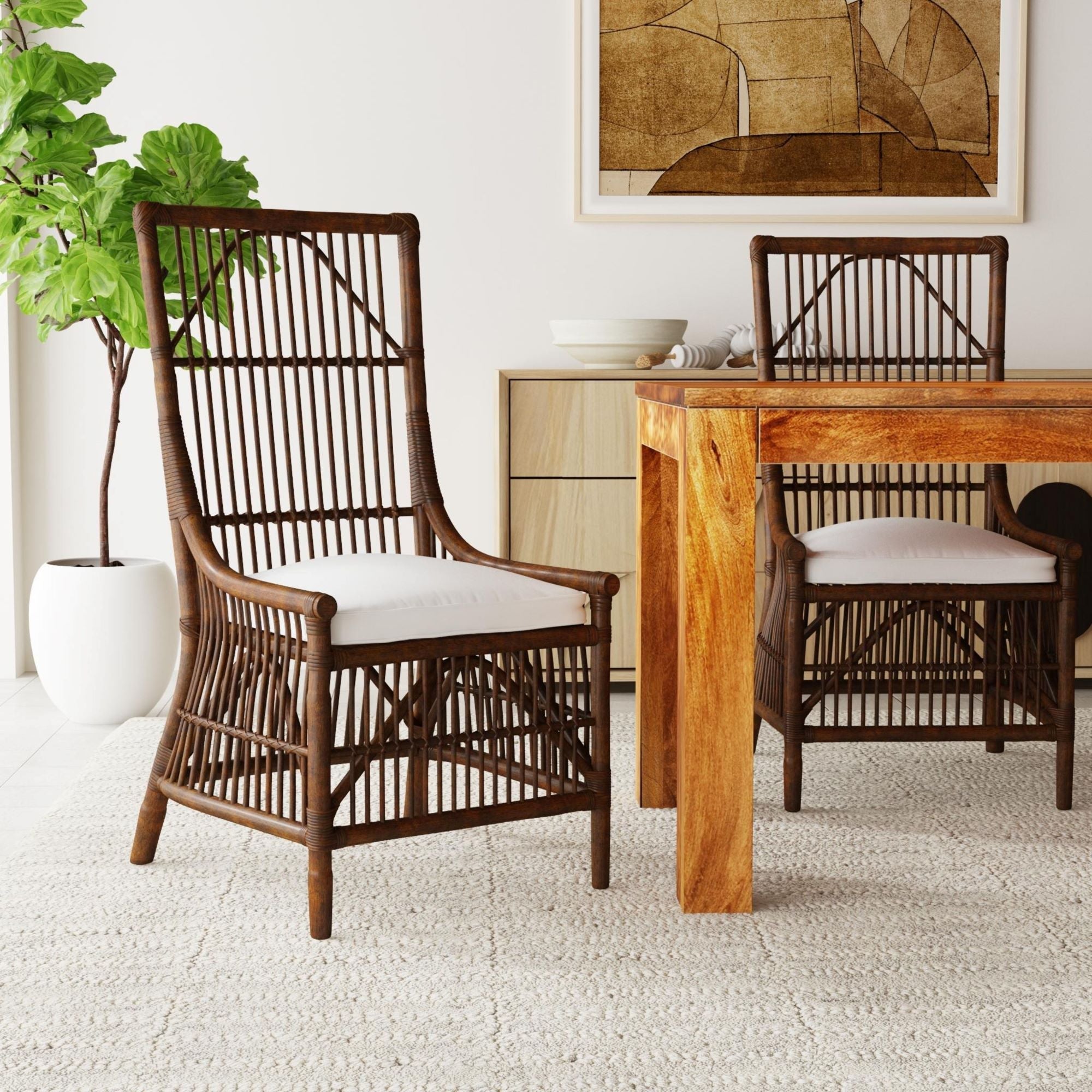 Rattan High Back Brown Dining Arm Chair
