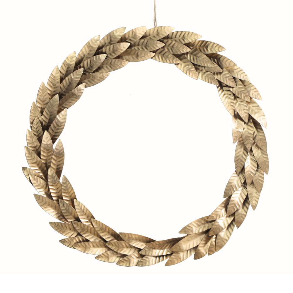16 Handcrafted Mixed Metal Wreath with Textured Leaves