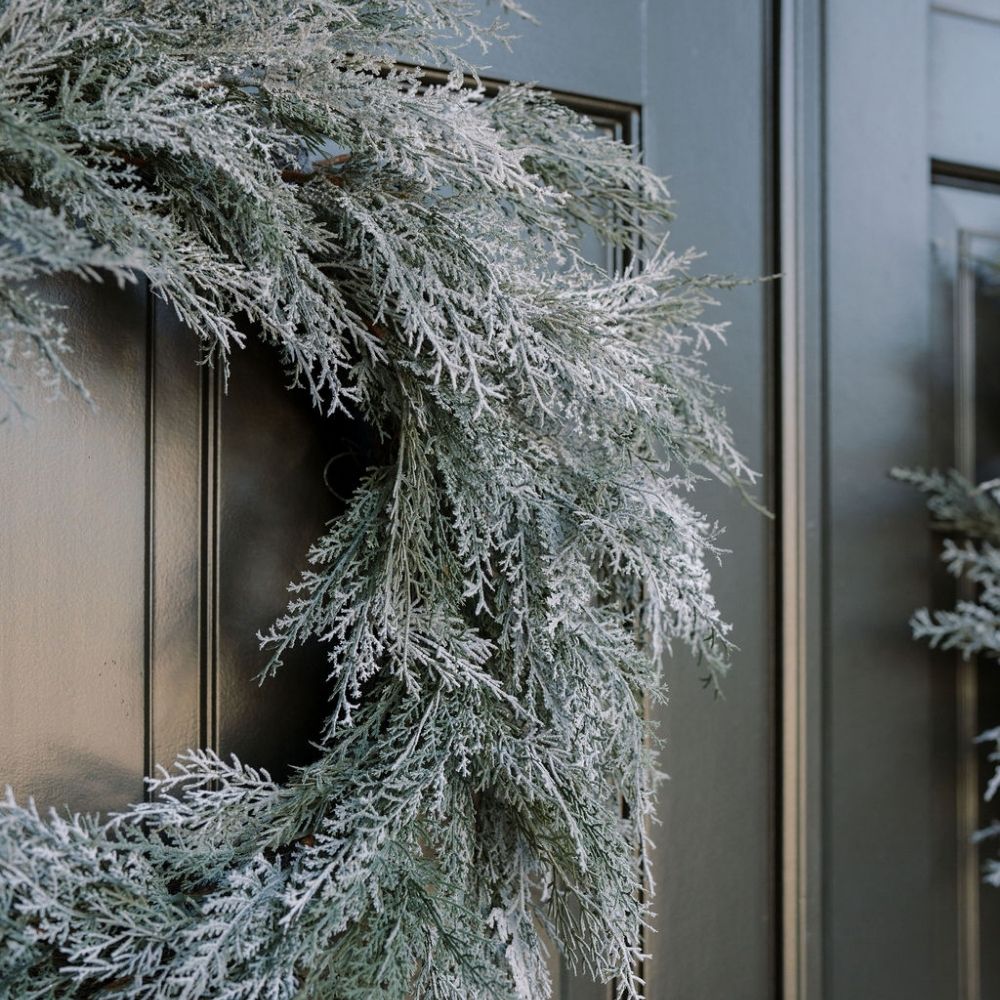 30 Flocked Cedar Wreath with Snow-Dusted Finish