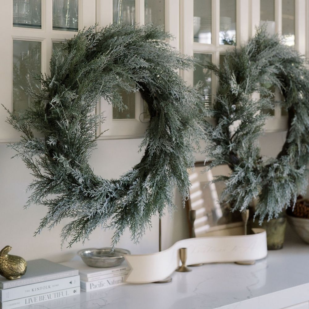 30 Flocked Cedar Wreath with Snow-Dusted Finish