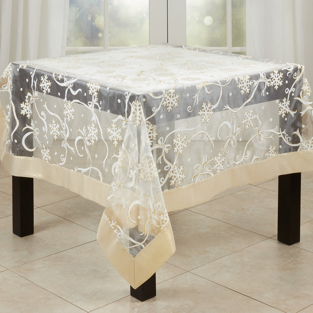 Printed Snowflake and Ribbon Tablecloth