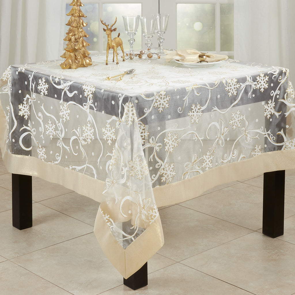 Printed Snowflake and Ribbon Tablecloth