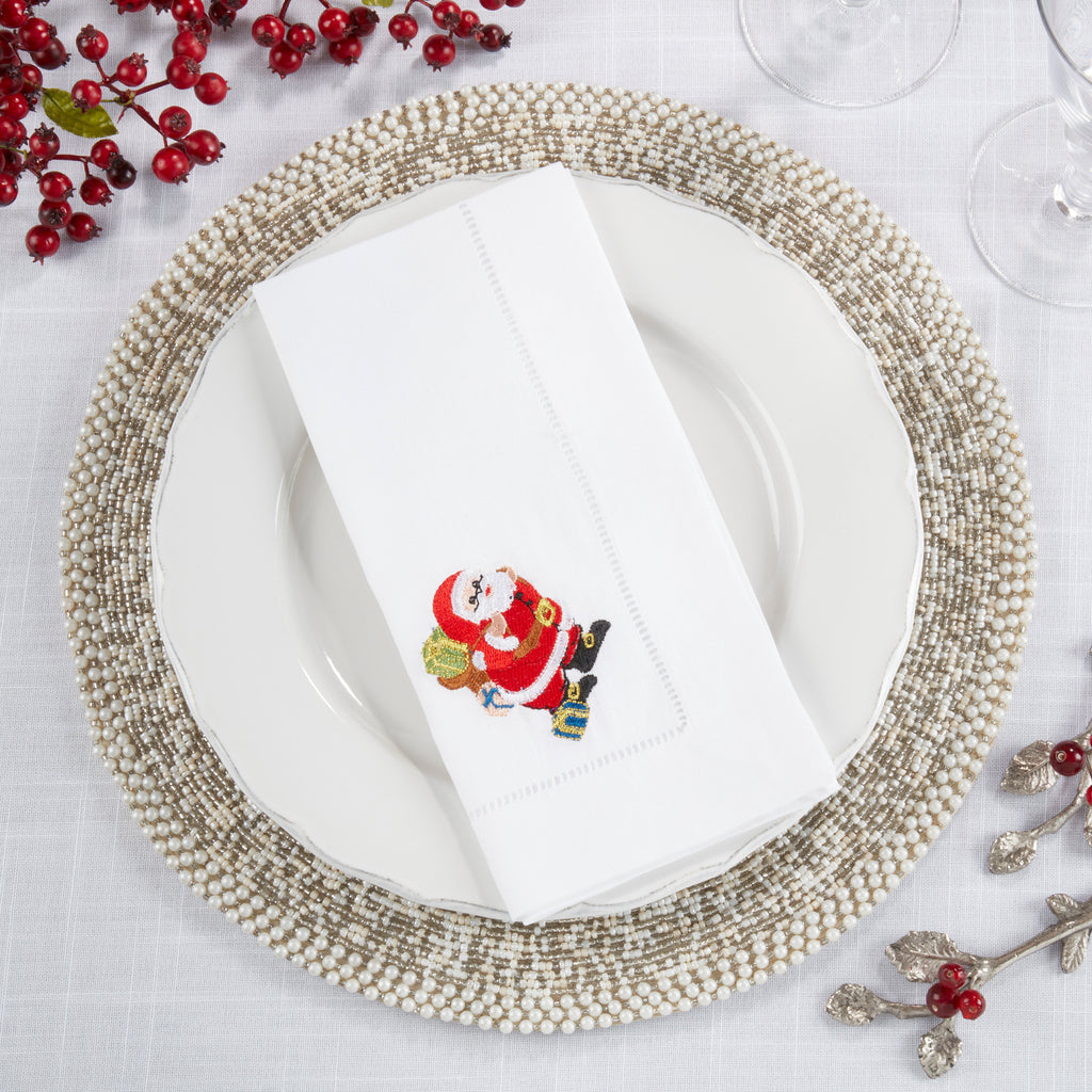 Hemstitched Santa Napkin, Set of 4