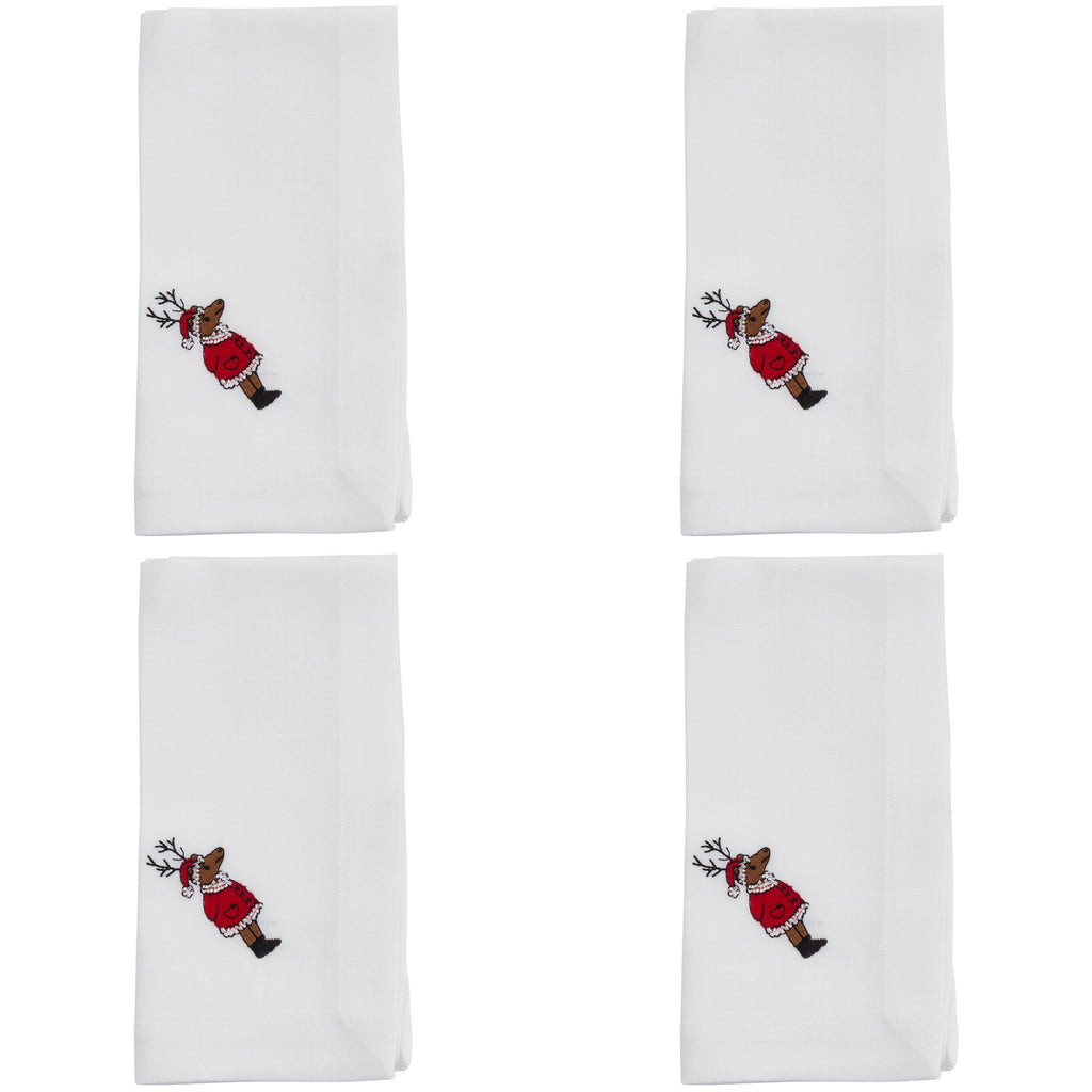 Embroidered Reindeer Table Napkin, Set of 4