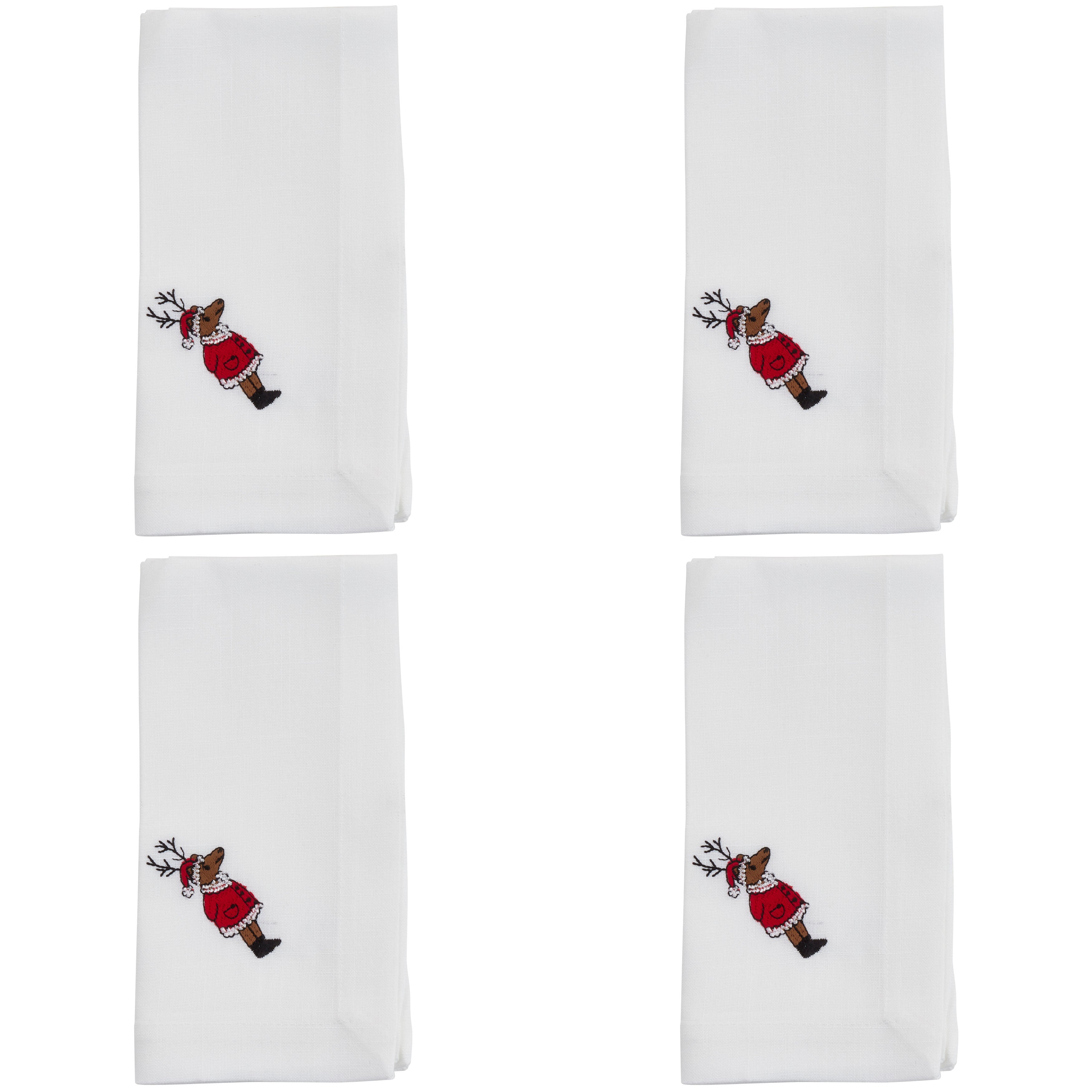 Embroidered Reindeer Table Napkin, Set of 4