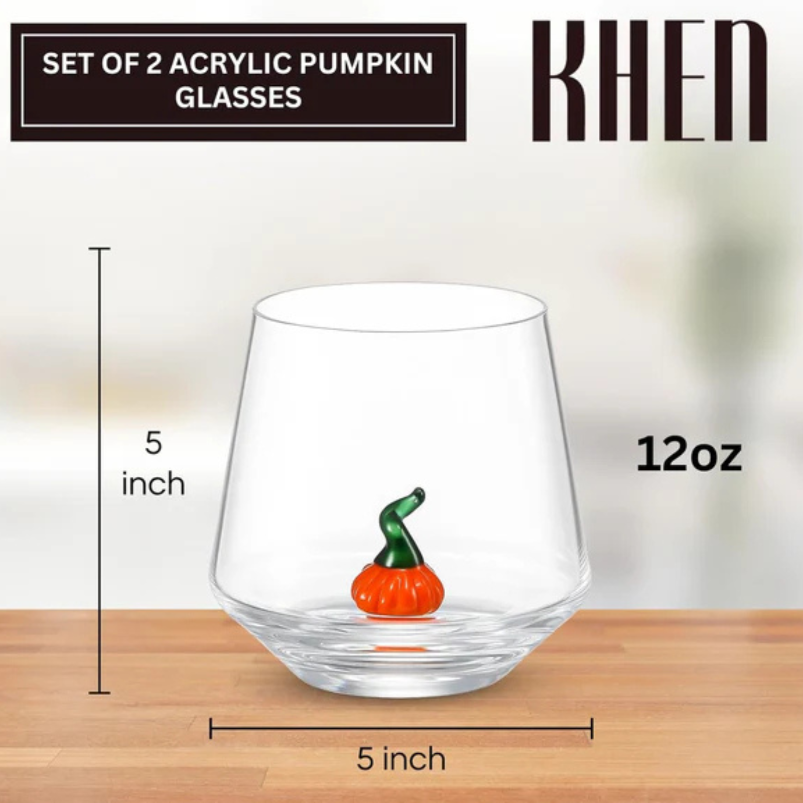 Pumpkin Stemles Wine Glasses, Set of 2