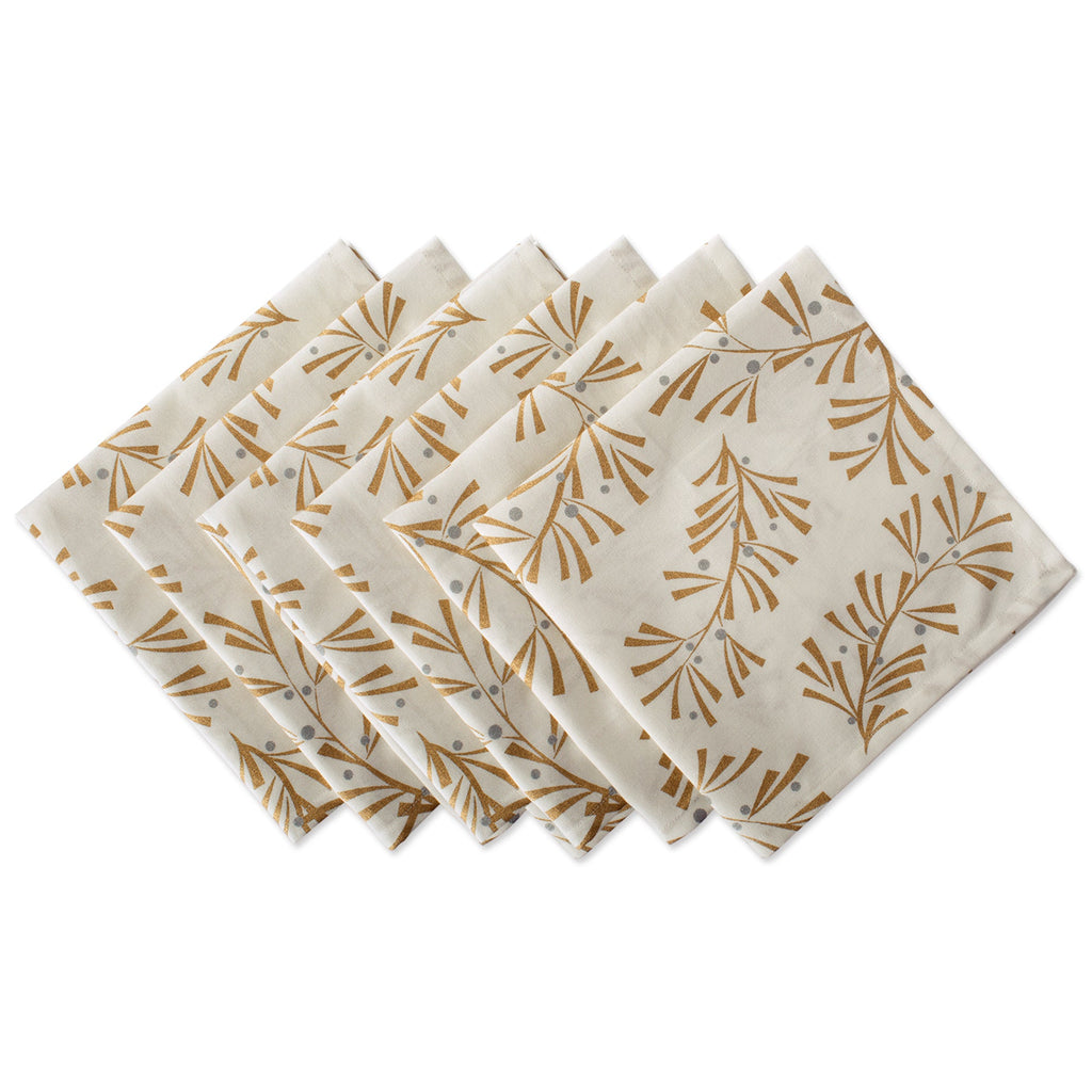 Metallic Holly Leaves Napkins, Set Of 6