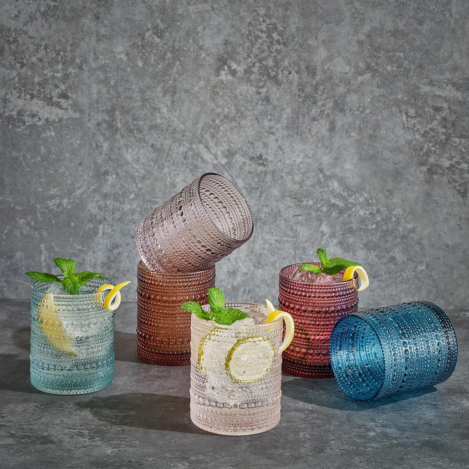 Tonal Hobnail Lowball Glassware, Spring, Set of 6