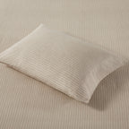 Beige & White Stripes 100% Cotton Flannel Printed Sheet Set