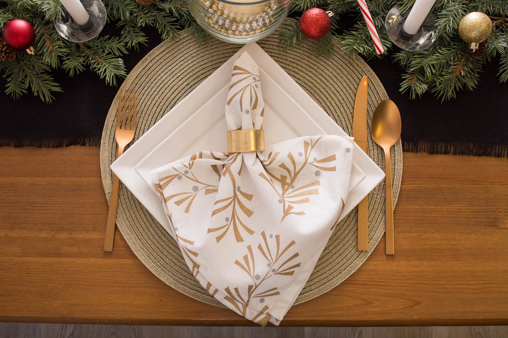 Metallic Holly Leaves Napkins, Set Of 6