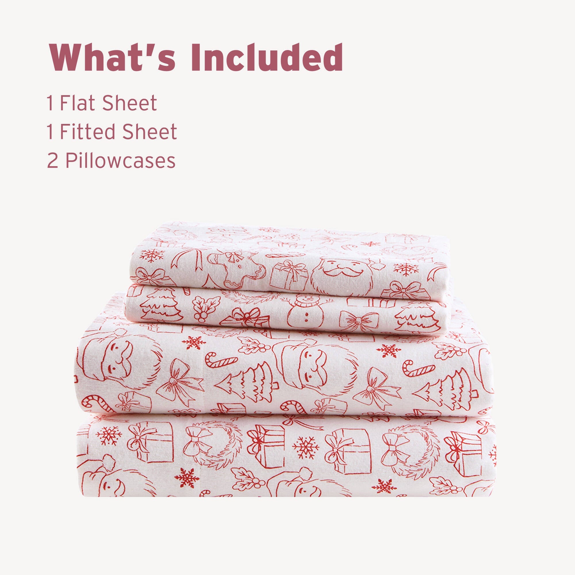 Holiday Doodles 100% Cotton Flannel Pigment Printed Sheet Set