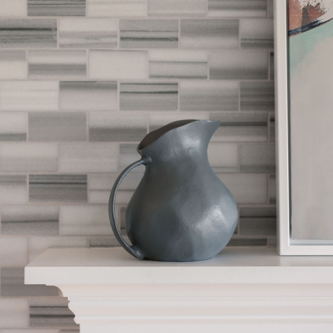 Aluminum Vase with Handle in Warm Grey, 8.5 in