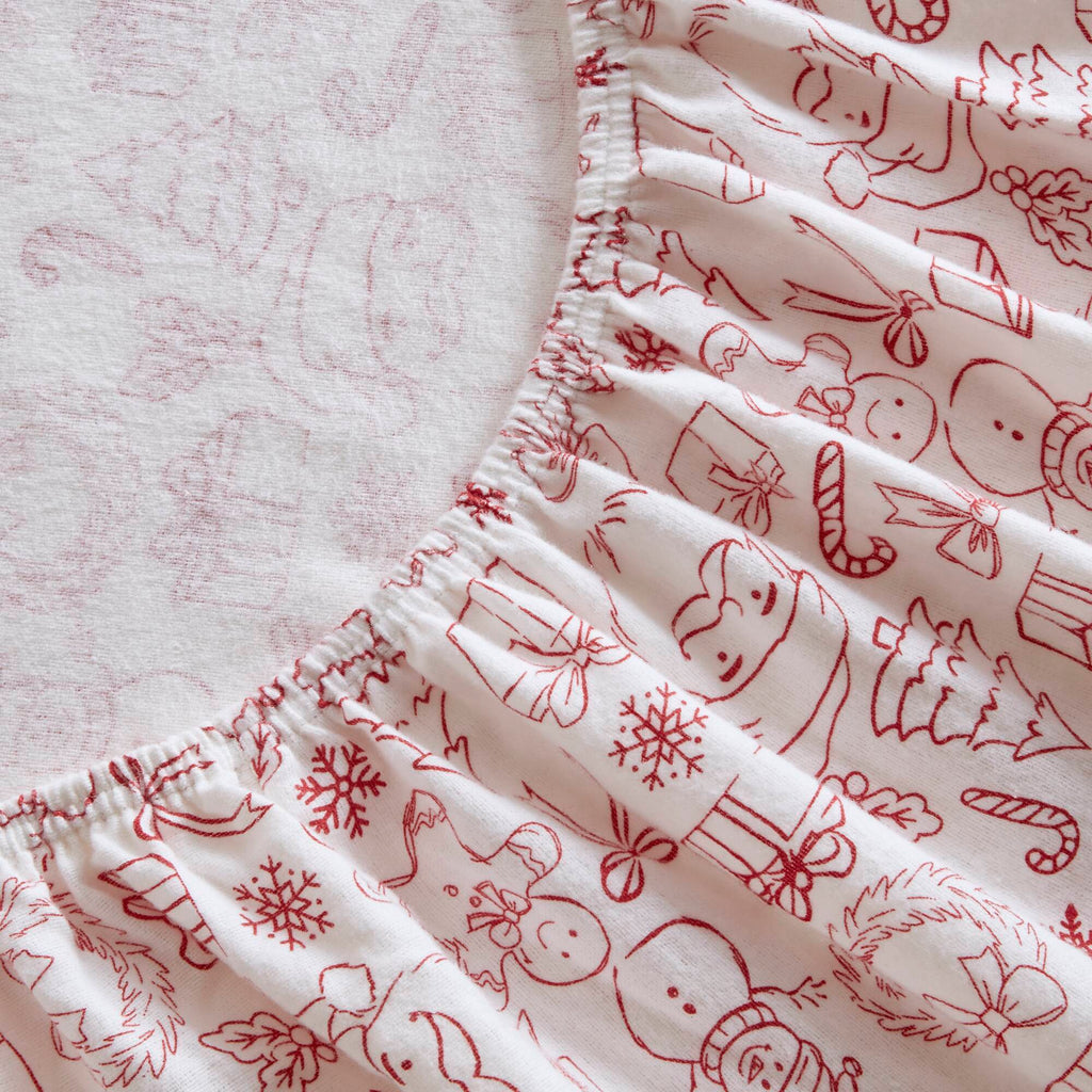 Holiday Doodles 100% Cotton Flannel Pigment Printed Sheet Set