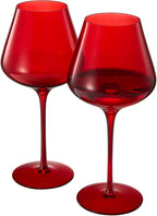 Stagioni Stemmed Wine Glassware, Set of 2, Holiday Red