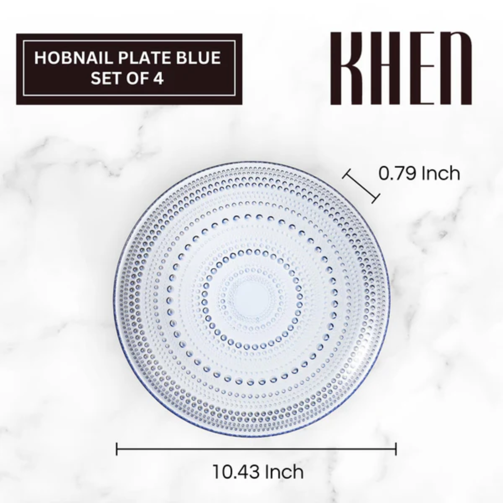 Glass Hobnail Dinner Plates Light Blue, Set of 4