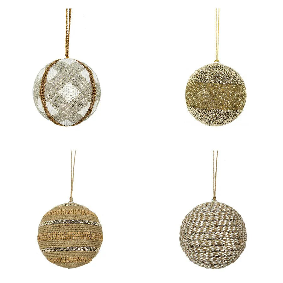 Beaded Jute Christmas Ornaments, Set of 4