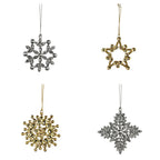 Beaded Snowflake & Star Christmas Ornaments, Set of 4