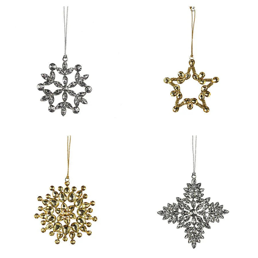 Beaded Snowflake & Star Christmas Ornaments, Set of 4