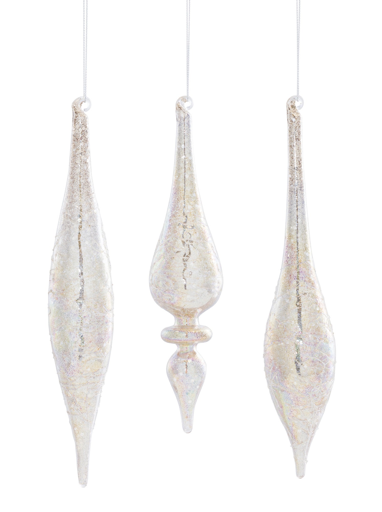 Champagne Jeweled Glass Drop Ornament, Set of 6